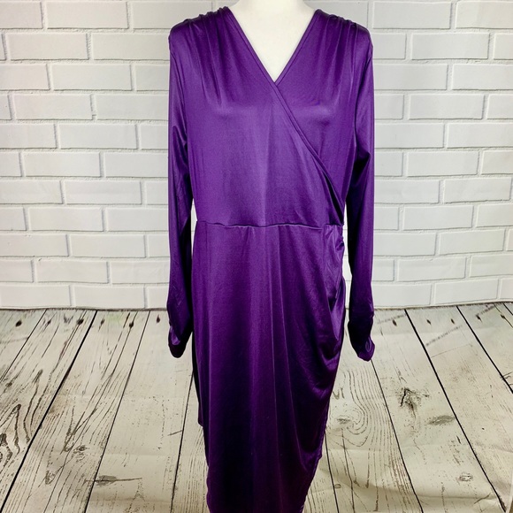🔥BAR III🔥LIQUID SHINE WRAP DRESS PURPLE DYNASTY SIZE XXL NWT - Picture 3 of 6